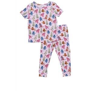 NEW PINK CHICKEN kids bamboo pajama set in tabby cats